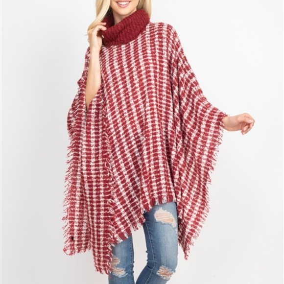 PREPPY DOLLZ plaid print knit poncho - Picture 2 of 7